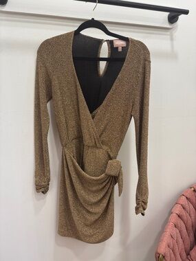Show me your mumu | stage skort dress | Gold Metallic Wrap Mini Dress